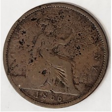 GREAT BRITAIN UK 1866 . ONE 1 PENNY . VARIETY . PITTED